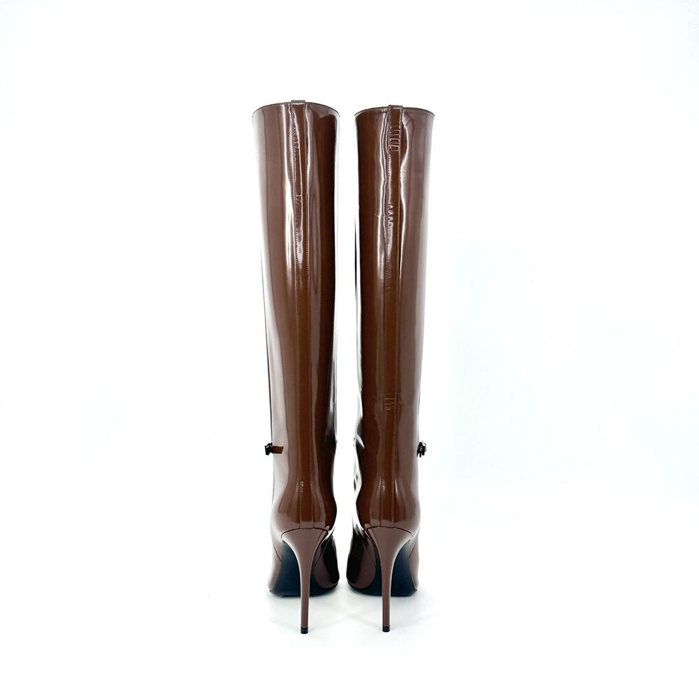 NWOB Saint Laurent Vendome Knee High Boots Pointed Toe Brown Leather EU 38 US 8 - Picture 7 of 14